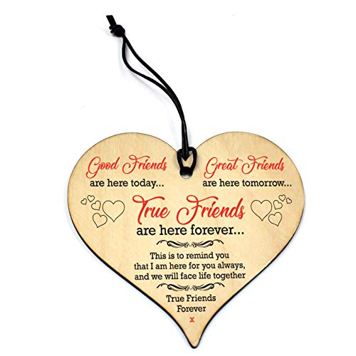 Placa de amigos | Corazón de madera True Friends are forever | para amigos y mujeres | placa de mejor amiga | regalos de abrazo motivacional Miss You regalo | cumpleaños Navidad #682 Cover