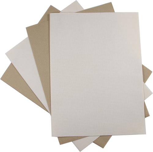 Image of KCS 4 /6 pc of 12 inch x 18 inch(30cmx45cm) 18CT Counted Cotton Aida Cloth Cross Stitch Fabric (4 pc, Ecru+Khaki)
