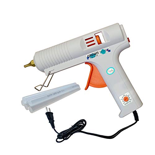 Image of White Professional Hot Melt Glue Gun - 150 Watt with Multi Temperature Control, Fast Melting - Easy To Use Glue Gun + 5 Glue Sticks - 11.2mm - CR-150