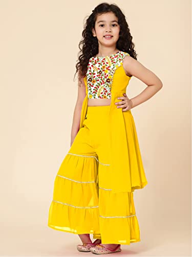 Image of A.T.U.N. (ALL THINGS UBER NICE) Girl's Polyester Embroiderey Sleeveless Kurta and Sharara Set | Traditional Ethnic Wear Clothing Set for Festival and Special Occasions