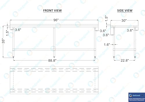 Image of AmGood Stainless Steel Work Table | Metal Utility Table (96 inch Long x 30 inch Deep)