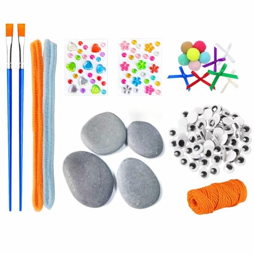 MSACC 125PCS Rock Painting DIY Kit, Arts and Crafts for Girls Boys Rocks Tween Gift Art Set, Craft Kits with Gem Stickers Googly Eyes Paintbrushes DIY Twisting Stick Mini Bows Yarn Pom Pom Balls
