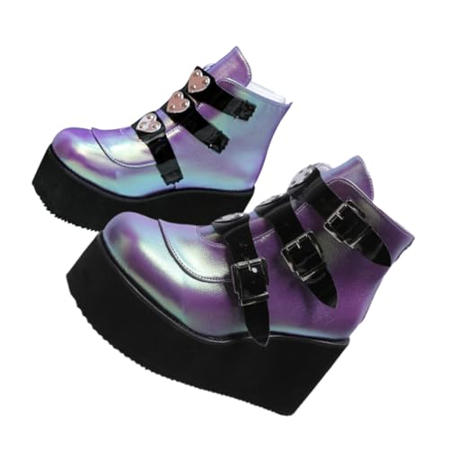 Bottines en PU violet pour femme Gatuida, bottes basses rétro taille 41