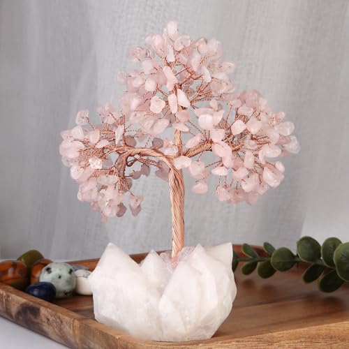 Arbre à argent en quartz rose et cristal de roche Feng Shui de 14cm pour la maison