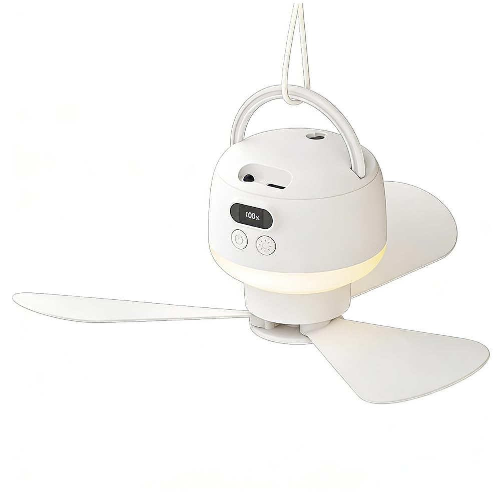 Aundhegrtt Camping Fan USB Rechargeable Tent Fan with Remote Control LED Light 5 Speeds Timer Portable Ceiling Fan for Camping