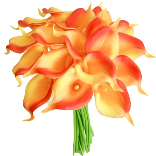 Mandy's Flores artificiais de lírio de cala de PU, 20 hastes de 13,5 polegadas, centro de mesa realista de imitação para decoração do dia dos namorados e ano novo, ramo de noiva, decoração do