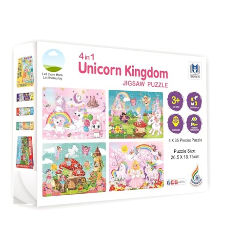 Image of 4-in-1 Unicorn Kingdom Jigsaw Puzzle for Kids | Perfectly Designed for Little Hands | Includes 4 Puzzles with 35 Pieces Each