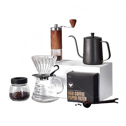 Sandqvipa コーヒーセット 器具 ミル 手動グラインダー 携帯方便 キャンプ ギフト ドリップ用具 軽量 省力性 旅行やキャンプに適しており、持ち運びに便利 (【7点基本セット】,コーヒー豆用)