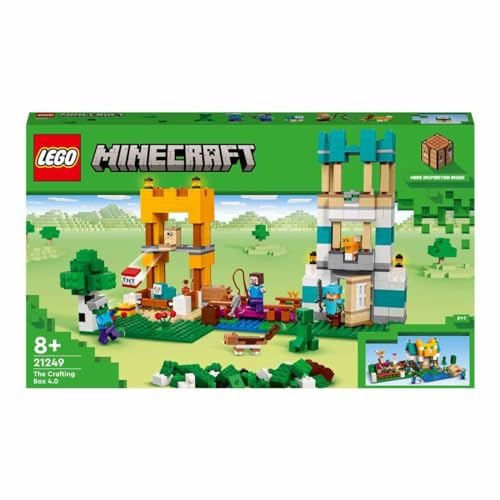 Image of LEGO 21249 Minecraft The Crafting Box 4.0, 2-in-1 Set for Building, Towers on the River or Cat Hut, with Alex, Steve, Creeper and Zombie Mobs, Action Toy for Children, Boys and Girls
