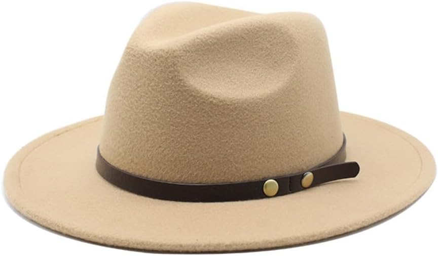 Classic Wool Fedora Hat with Leather Band, Wide Brim, Black