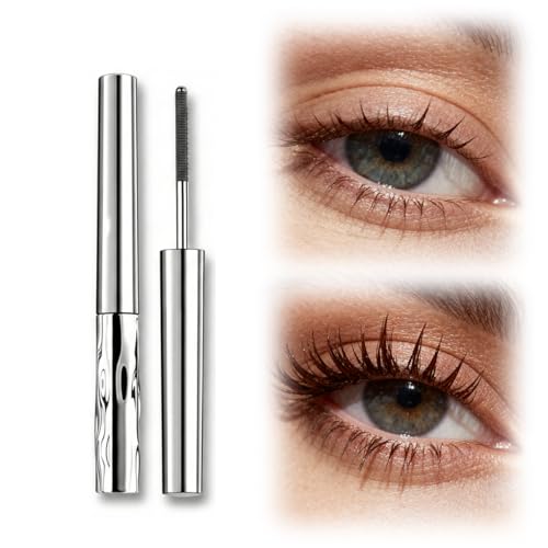 2026 New Metal Wand Mascara, Tubular Eyelash Primer Waterproof Long Curling Iron Mascara, Brushless Mascaras for Natural and Non-smudged Eyelash (Brown)