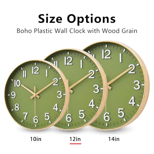 Image of HZDHCLH Wall Clocks Battery Operated,Wall Clock Green Gold,12 inch Wall Clock Silent Non Ticking Modern 3D Numbers for Kitchen Bedroom Living Room Office Classroom Decor