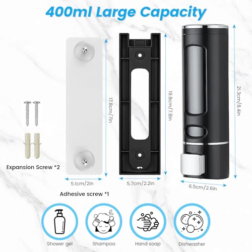 Image of Wall Mounted Hand Soap Dispenser, 400ml Bathroom Shower Dispenser Gel Container Shower Pump Dispenser and Organizer for Bathroom Kitchen Hotel, Refillable Liquid Lotion Soap Dispenser, Black