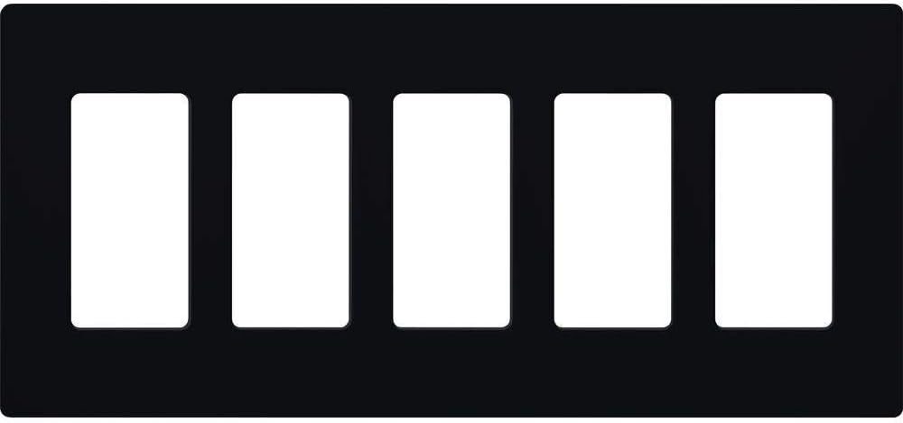 Lutron Claro Light Switch Cover Plate, 5 Gang Wallplate, for Decorator Light Switches, Rocker Light Switch Cover, Outlet Cover, Screwless Switch Plate Cover, Gloss, CW-5-BL, Black