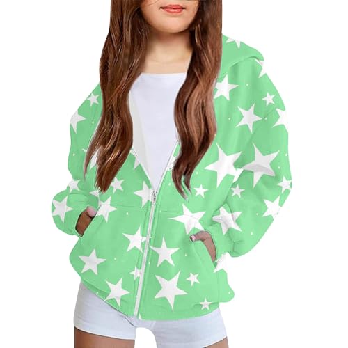 Girls Star Print Zip Up Hoodies Cute Long Sleeve Oversized Hooded Sweatshirt Trendy Casual Track Jacket with Pockets2