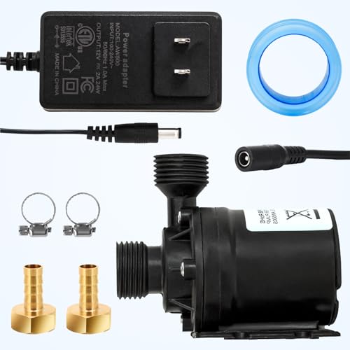 14A DC 12V Water Pump Circulation Pump- 3.43GPM, 19.6ft Lift, Ultra-Quiet Brushless Motor w/Adapter - for Solar Heaters, RVs, Brewing & Farms (Non-Self-Priming)