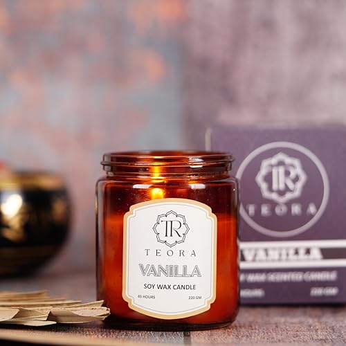 Image of Teora By Bindian Luxury Soy Wax Scented Candles in Amber Glass Jars | 220g Each | 45H Long Burn Time | Natural Smokeless Wax for Home Decor, Spa & Aromatherapy (Vanilla)