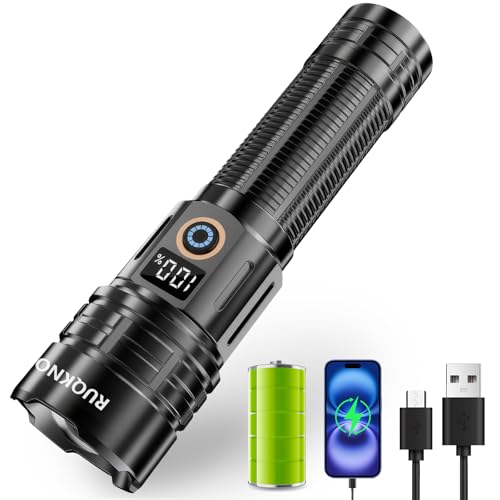 RUQKNO Lampes de poche rechargeables haute luminosité avec LED mise au point réglable, super lumineuse, étanche, durable, lampe torche tactique pour la maison, le camping, les urgences