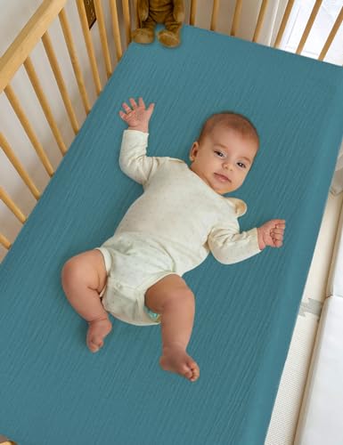 Image of Blue Bassinet Mattress Sheets Boy, Muslin Bassinet Sheet 32 inchx16 inch for Rectangle, Oval, Hourglass Bassinet Mattress, Moses Basket Sheets (46B-06)