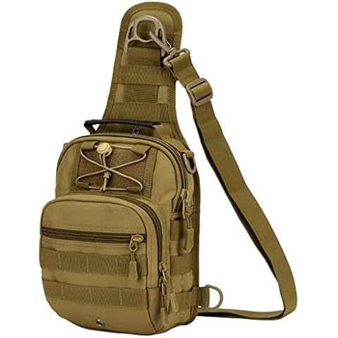 ZHIERNA Tactical Sling Bag, EDC Shoulder Bags, Military Molle Chest Backpack for Camping Hiking Trekking Outdoor Sports, Coyote, L, Tactical Bag Cover