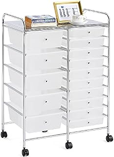 Yaheetech Storage Trolley Cart On Lockable Wheels | White 15 Drawers Storage Unit For Salon, Beauty, Make Up, Home, Office Organiser (15 Drawers, White)