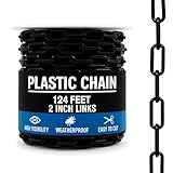Houseables Plastic Chain, Safety Barrier, 2" Links, Light Weight, UV Protected, Accessory for Crowd Control, Queue Line, Decoration, Chains Link Fence, Black, 124 Feet