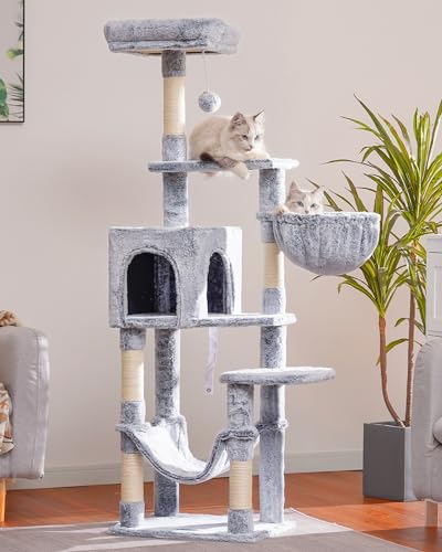Hey-brother Árvore para gatos com rede grande, torre de gato de vários níveis para gatos internos, c
