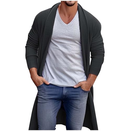 Rrongwn Cardigan en tricot pour homme - Long coton - Trench décontracté - Manches longues - Veste d'hiver chaude - Coupe ajustée - Pull moderne - Veste de...