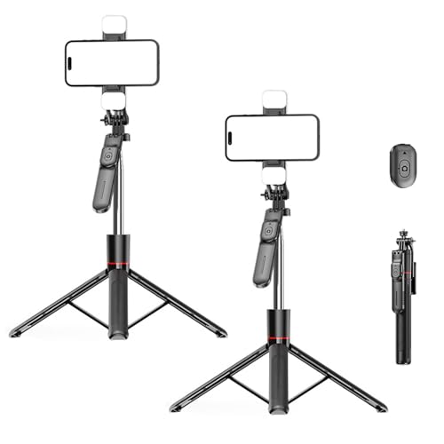 Gimbal Stabilizer - Master Every Move,2-in-1 Tripod & Selfie Stick with 360° Anti-Shake,with Wireless Remote Control and Dual Fill Lights,for Camera/Smartphone (2pcs)