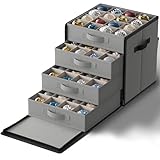 SONGMICS Christmas Ornament Storage Box, with Side Open, Stackable Christmas Storage Container with Lid, 4 Drawer Trays, 600D Oxford, 3-Inch 64 Slots, Dove Gray URFB037G01