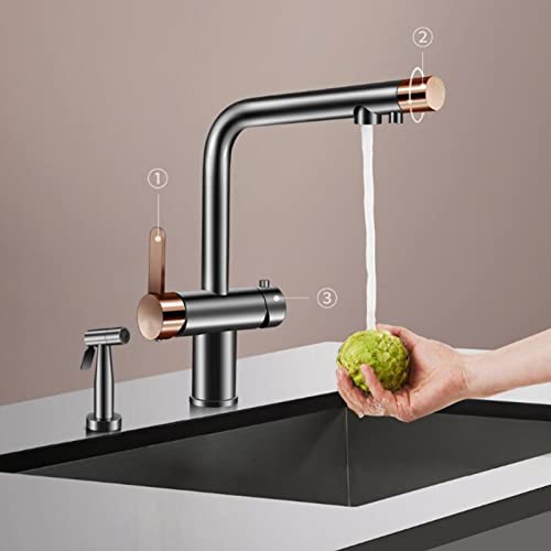 Robinet de Cuisine avec Pistolet Extensible et Commande Intégrée pour Eau Filtrée