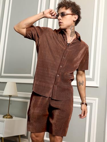 Image of CB-COLEBROOK Casual Shirt for Men|| Shirt for Men|| Men Stylish Shirt|| Men Vertical line Shirt|| Button Down Shirts Short Sleeve Fashion Textured Beach Summer Shirt Top