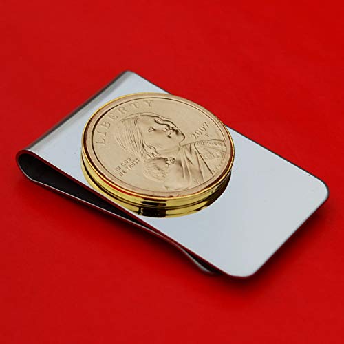 US 2007 Sacagawea Dollar BU Uncirculated Coin Stainless Steel Gold Silver Two Tone Money Clip NEW - Sacagawea and Her Infant Son2