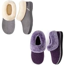 EverFoams Womens Set of 2 Pairs - Womens Bootie Slippers Size 10, Purple - Microsuede Cozy Memory Foam Slippers Size 9, Grey
