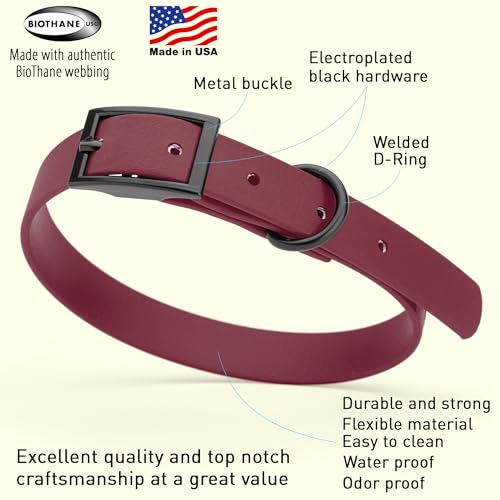 Image of Dogline Biothane Waterproof Dog Collar Strong Coated Nylon Webbing with Black Hardware Odor- Proof for Easy Care Easy to Clean High Performance Fits Small Medium or Large Dogs, Merlot Burgundy