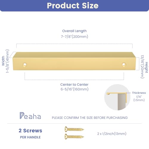 Image of Peaha 30 Pack Kitchen Cabinet Handles 6-5 /16 inch Matte Gold Pulls Edge Pulls | Gold Cabinet Handles Finger Pulls for Cabinets Modern Hidden Aluminum Alloy Dresser Drawer Handles Closet Bedroom