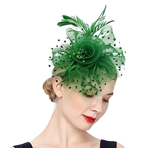 SIQITECH Damen Derby Hut mit Feder Mesh Netzschleier Pillbox Partyhut Ascot Hut Blume Fascinator Hochzeithut Kopfbedeckung Vintage Royal elegant Stirnband Geteilten Clip Kirche Cocktail Tee Party Cover