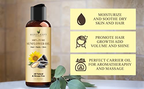 Handcraft Blends Sunflower Oil - 4 Fl Oz - 100% Pure And Natural - Premium Grade For Skin, Hair, Massage thumb #4