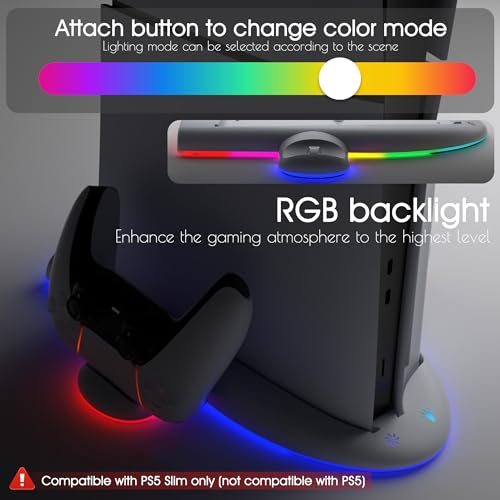 Suporte fino para PS5 e estação de resfriamento com iluminação LED RGB e carregador rápido para cont