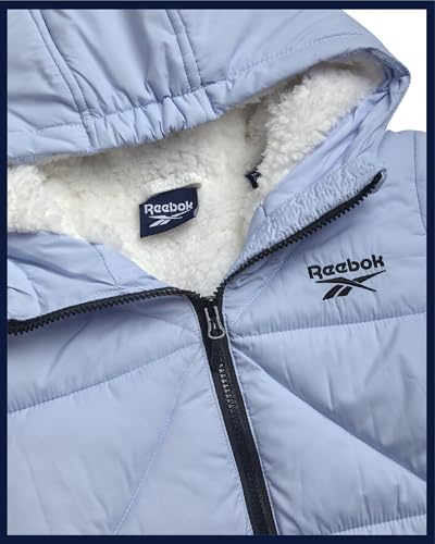 Image of Reebok Girls Heavyweight Quilted Cropped Puffer Parka with Sherpa Lining | Plush Faux-Fur Trim, Wind-Blocking Hood, Deep Pockets for Warm Hands, Modern Silhouette for School and Cold Days