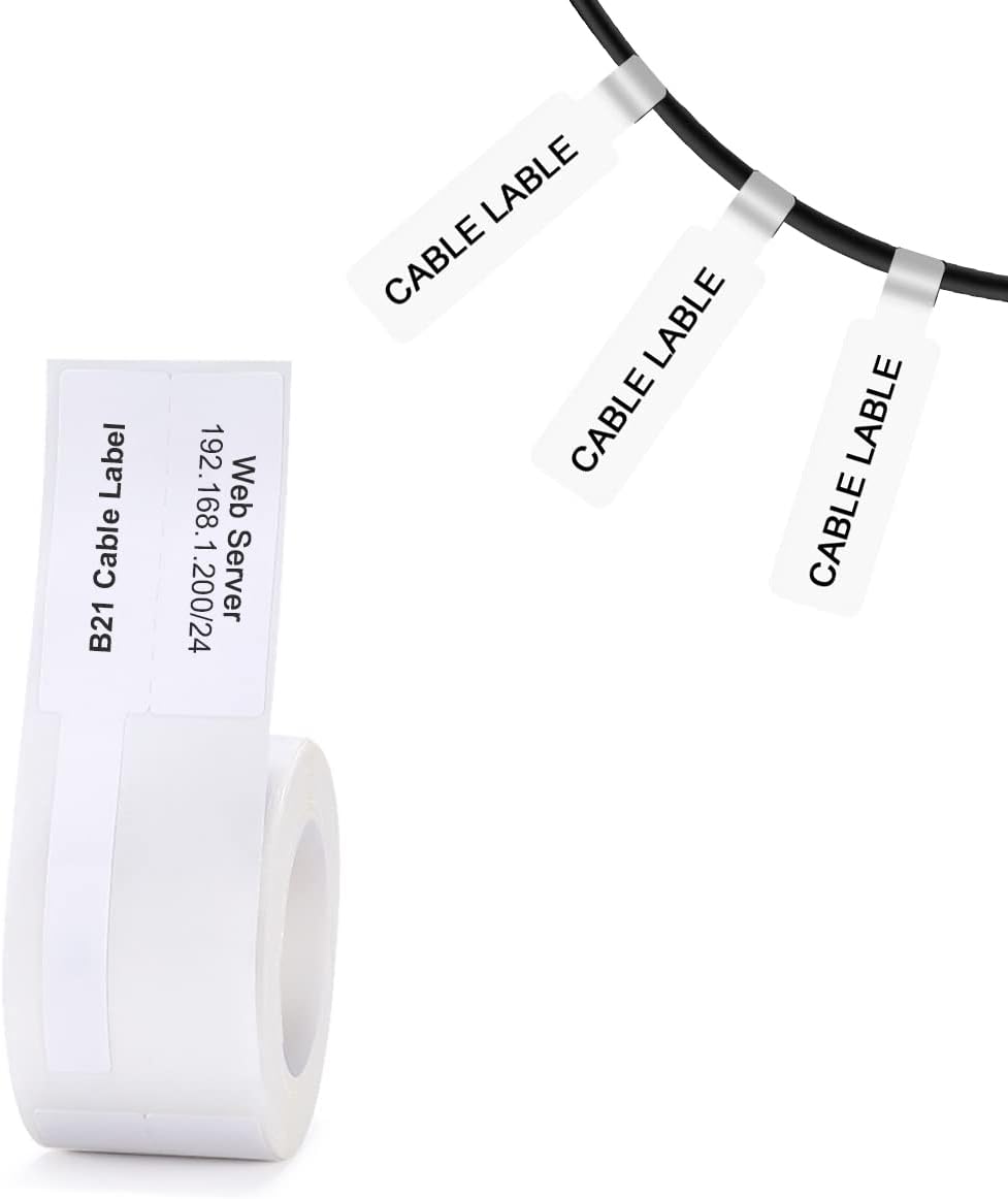 Label Maker Tape Compatible for NIIMBOT B21 and B3S, Cable Label Printer Paper Waterproof Anti-Oil Scratch-Resistant Sticker Cable White 0.98"x1.49"(25 * 38mm) 100 Labels