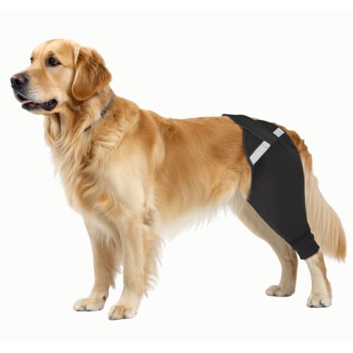 Image of Dog Rear Leg Sleeve to Stop Licking, Upgraded Hind Leg Cover to Stop Slipping, for TPLO Surgery, Skin Conditions, Wounds, Breathable Soft Fabric, Dog Cone Alternative, Left, M, Black