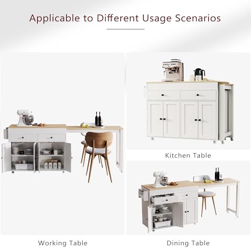 Image of 74.5 inch Kitchen Island with Extendable Table, Rolling Kitchen Island