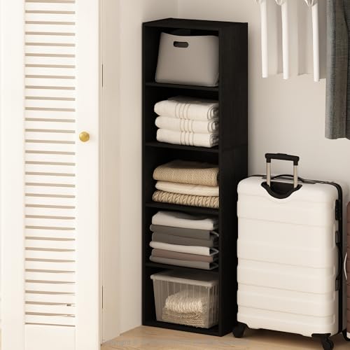 Furinno Reed Organizadores y Almacenamiento para Clóset, Organizador de Clóset de 5 Niveles, Almacenamiento de Clóset con Estantes Abiertos, para Armario, Dormitorio, Sala de Estar, Madera Negra