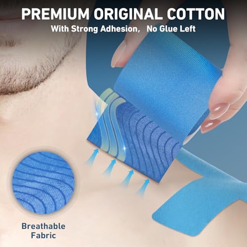 Image of Kinesiology Tape for Shoulder Precut, 12 PCS Shoulder Tape for Pain Relief, KTQUICK Original Cotton Waterproof & Breathable, Enhance Elastic Sports Tape for Pain Support and Muscle Sports, Blue