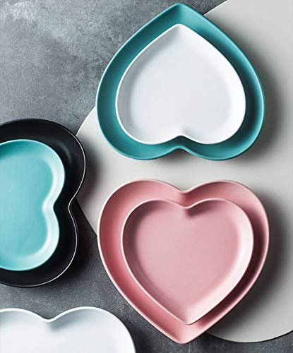 Fuyu 2Pcs Colorful Matte Heart Shaped Ceramic Dinner Plate Salad Plate Dessert Plate Steak Plate #TOP4