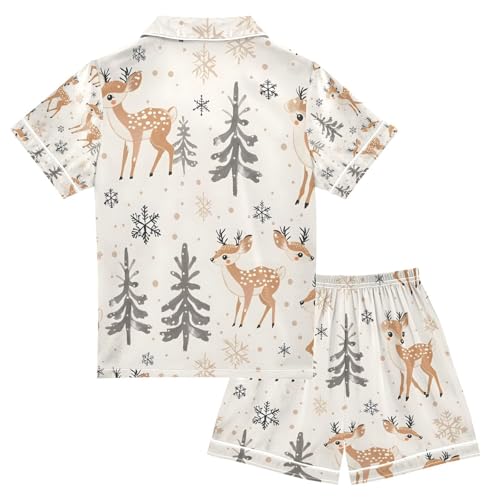 senya Deer with Tree Winter Satin Summer Pajama Sets Silk Short Sleeve Button Down Sleepwear2