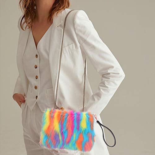 KESYOO Bolsa Feminina de Inverno Fuzzy Com Corrente Em Pele Sintética Macia Grande Balde Grande Bols