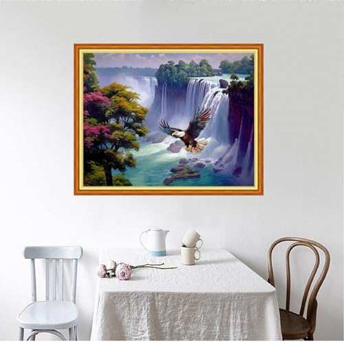 Image of Foxhool Beginners Cross Stitch Kits Stamped Full Range of Embroidery Kits for Adults DIY Cross Stitches kit Embroidery Patterns for Needlepoint kit-Eagle Falls 16x20 inch