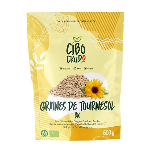 Graines de Tournesol Décortiquées et Bio - 500g. Graine de Tournesol Qualité Alimentaire ou Boulangerie non Grillées et non Salées. Source de vitamine E Sélénium et de Magnésium.